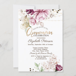 Convite Flores de Lilás Borboletas Brilhantes Quinceañera