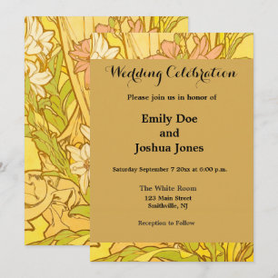 Convite Flores de lírio Art Nouveau de Alfonse Mucha