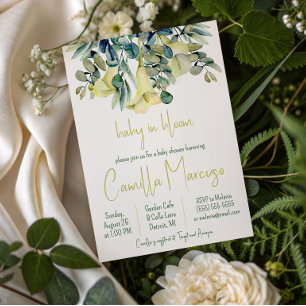 Convite Flores de Lírio Calla Branco Bebê em Flor Chá de B