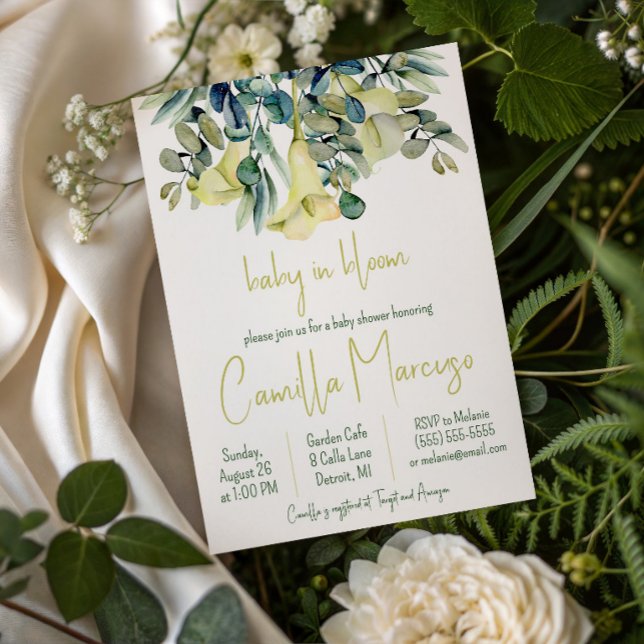 Convite Flores de Lírio Calla Branco Bebê em Flor Chá de B (Criador carregado)