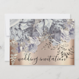 Convite Flores de Luzes Rosa Azuis de Prata Bridal