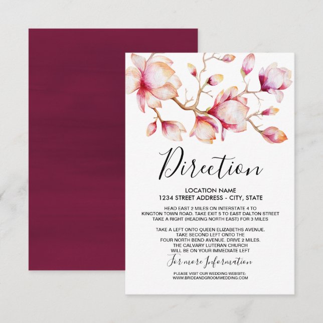 Convite Flores De Magnólia Rosa De Aquarela (Frente/Verso)