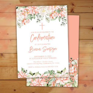 Convite Flores de Marfim Bege Rosa Confirmação Floral