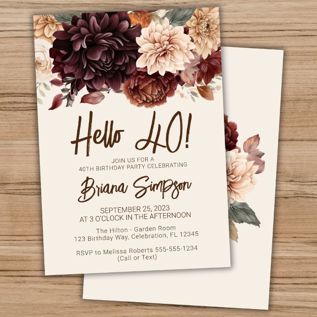 Convite Flores de marfim de bege castanho do aniversário d (Criador carregado)