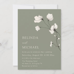 Convite Flores de Marfim Sage Verde Casamento Informal