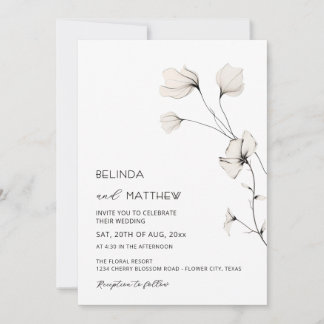 Convite Flores de Marfim Simples Limpo Casual Casamento