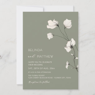 Convite Flores de Marfim Verde Salvia Casamento Informal