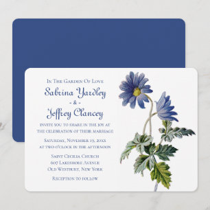 Convite Flores de Margarida Azul Marinho Casamento Aquarel