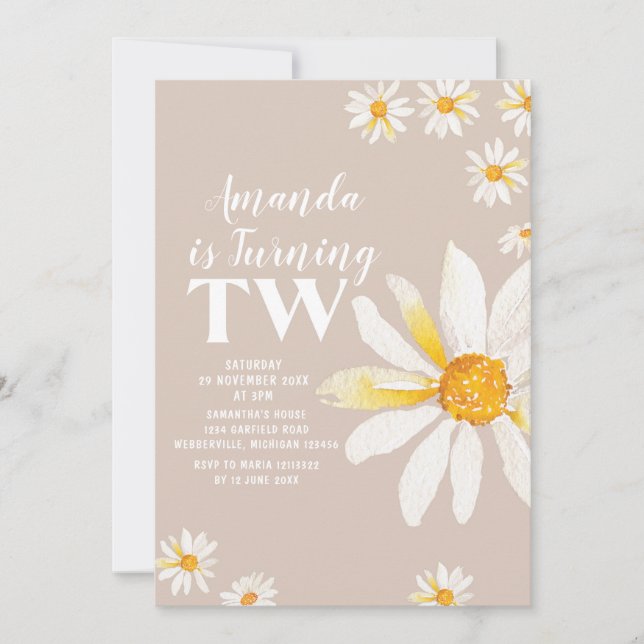 Convite Flores de Margarida Retro Segunda Festa de anivers (Frente)