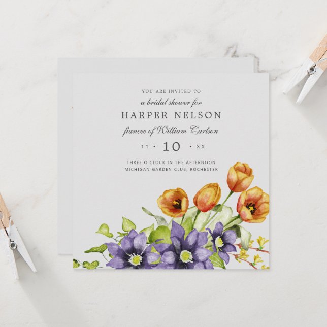 Convite Flores de mola aquosa chá de panela de fundo (Frente/Verso In Situ)