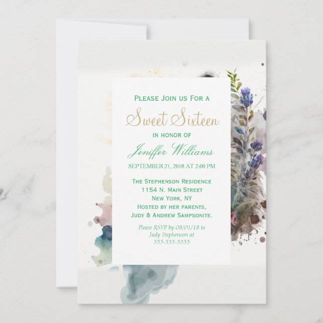 Convite Flores de Mola de Cuta de Aquarela (Frente)