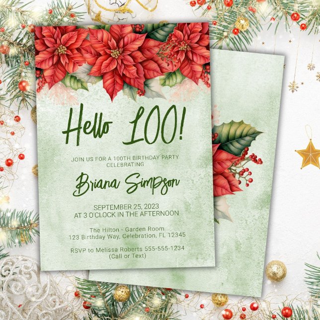 Convite Flores de Natal de 100ª Festa de aniversário Flora (Criador carregado)