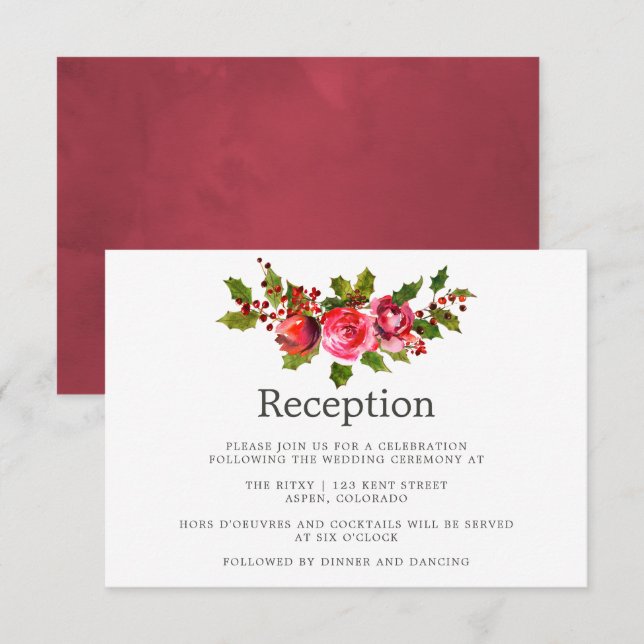 Convite Flores de Natal para Casamento com Folhas de Azevi (Frente/Verso)