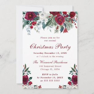 Convite Flores de Natal Vermelhas e Brancas em Aquarela