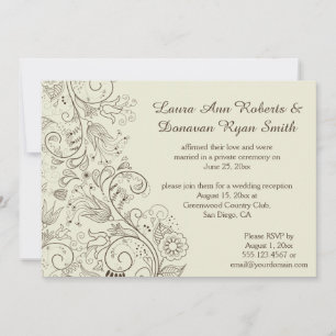 Convite Flores de Neve Marrom esboçadas no Casamento de Ma