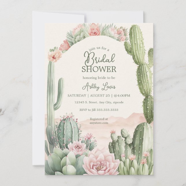 Convite Flores de noiva Cactus Boho Cowgirl (Frente)