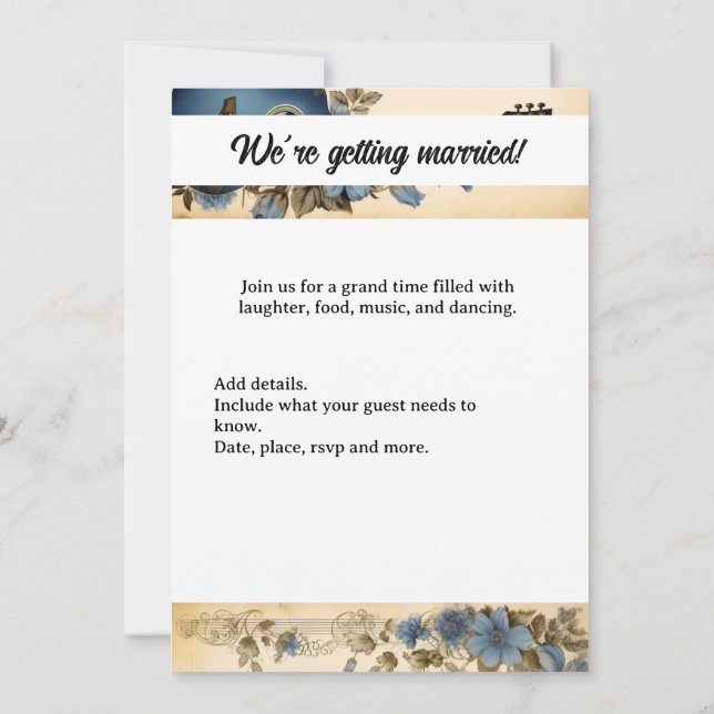 Convite Flores de Notas de Música de Violão (Verso)