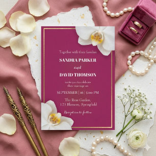 Convite flores de orquídea branca elegante casamento