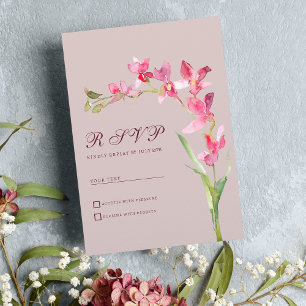 Convite Flores de orquídea cor-de-rosa-pincelada Elegante 