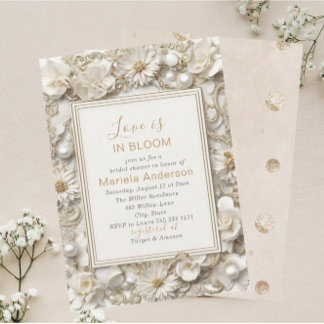 Convite Flores de Ouro Brancas Elegante De Aquarela Dusty 