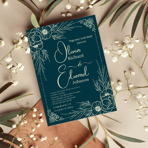 Convite Flores De ouro De Mão Elegantes. Casamento