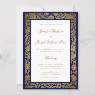 Convite Flores de Ouro Elegantes e Casamento Azul