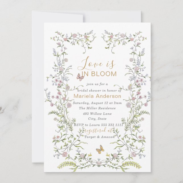 Convite Flores De Ouro Retro De Aquarela Elegante Bridal S (Frente)