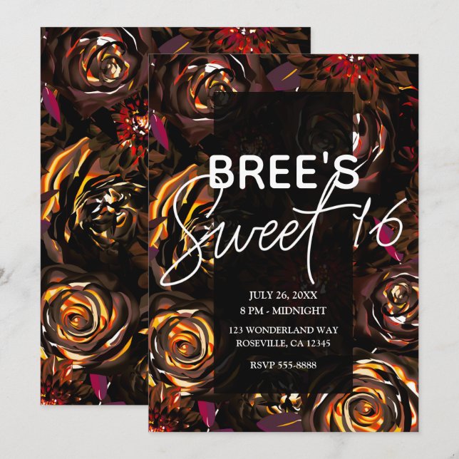 Convite Flores de Outono do Jardim Escuro Caem Doce Festa  (Frente/Verso)