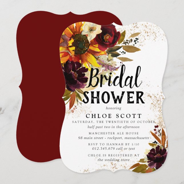 Convite Flores de outono e Chá de panela Dourado (Frente/Verso)