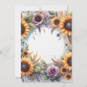 Convite Flores de outono e girassóis de monograma aquarela