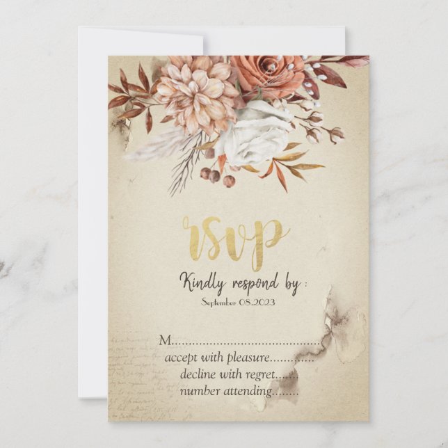 Convite Flores de Outono em Aquarela Chic RSVP (Frente)