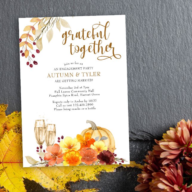 Convite Flores de outono Grateful Juntas Festa de noivado (Fall Engagement Party Invite from my Engagement Party Invitations Collection)