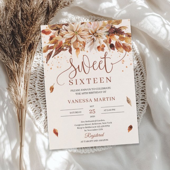 Convite Flores de outono Laranja Marigold Sweet Dezesseis (Autumn Flowers Orange Marigold Sweet Sixteen Invitation)