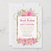 Flores de Outono Rosa em Aquarela Sweet Sixteen