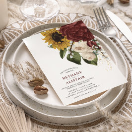 Convite Flores de Outono Vintage Folhas Verdes Casamento