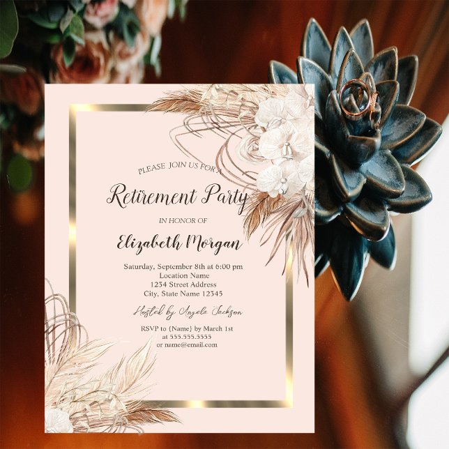 Convite Flores de Pampas Boho, Aposentadoria de Taça de Ch (Criador carregado)