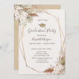 Convite Flores de Pampas,Boné de Formando,Graduação