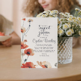 Convite Flores de papoila e Festa de aniversário doce 16