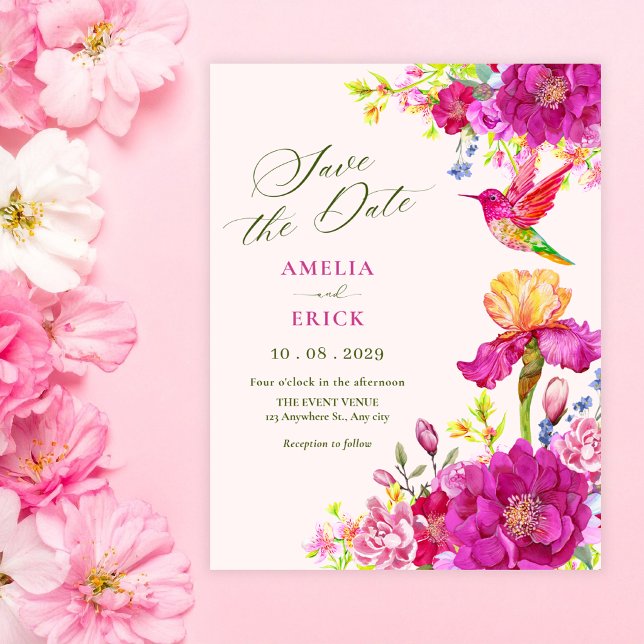 Convite Flores de pássaro de casamento em aquarela (Criador carregado)
