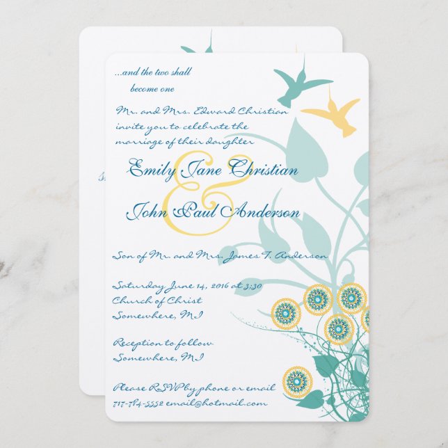 Convite Flores de Pássaros de Criação de Casamentos Cristã (Frente/Verso)