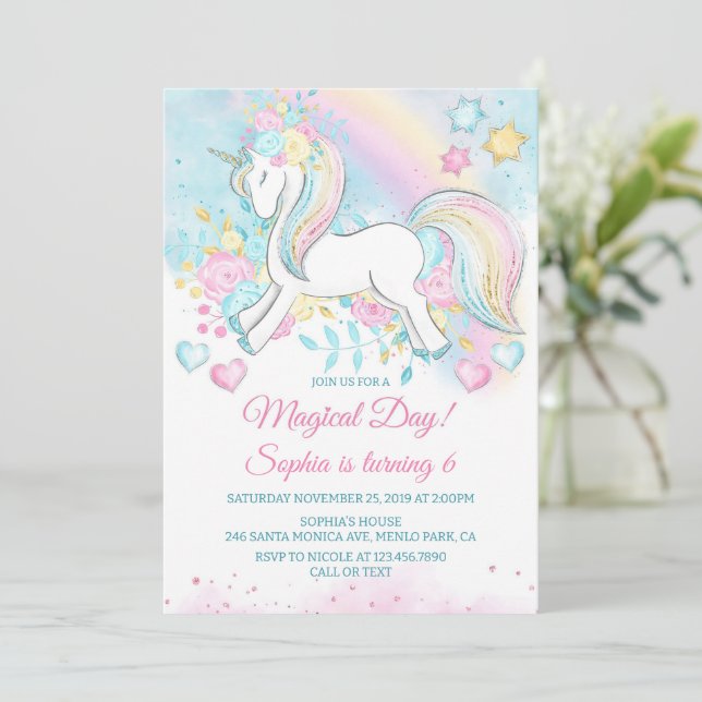Convite Flores de Pastel Mágico de Festa de aniversário Un (Em pé/Frente)