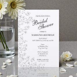 Convite Flores de Peônia Preto e Branco para Casamento Chá