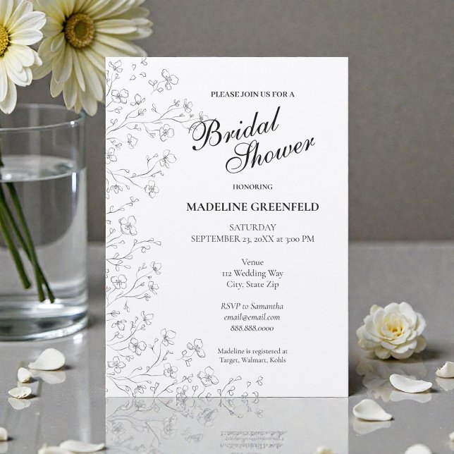 Convite Flores de Peônia Preto e Branco para Casamento Chá (Criador carregado)