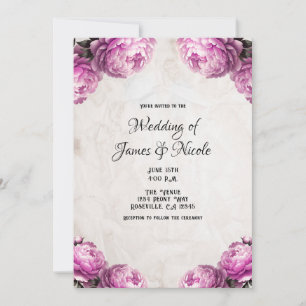 Convite Flores de Peônia Rosa Brilhante Casamento Rústico