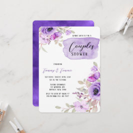 Convite Flores de Peônias de Aquarela Roxa Chá Inv