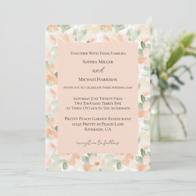 Convite Flores de Pêssego Bonitas Casamento    (Em pé/Frente)