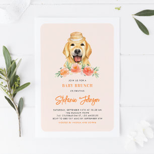 Convite Flores De Pêssego De Retriever De Ouro Cortado Bab