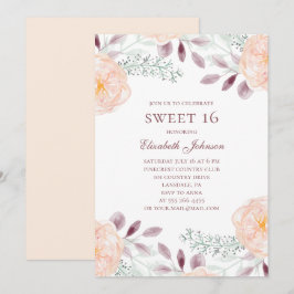 Convite Flores de pêssego Doce 16. 16.º aniversário Floral