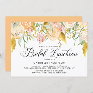 Convite Flores de Pêssego Douradas Sai do Lunchedo Bridal