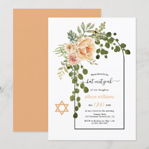 Convite Flores de pêssego e flores de arco, Bat Mitzvah